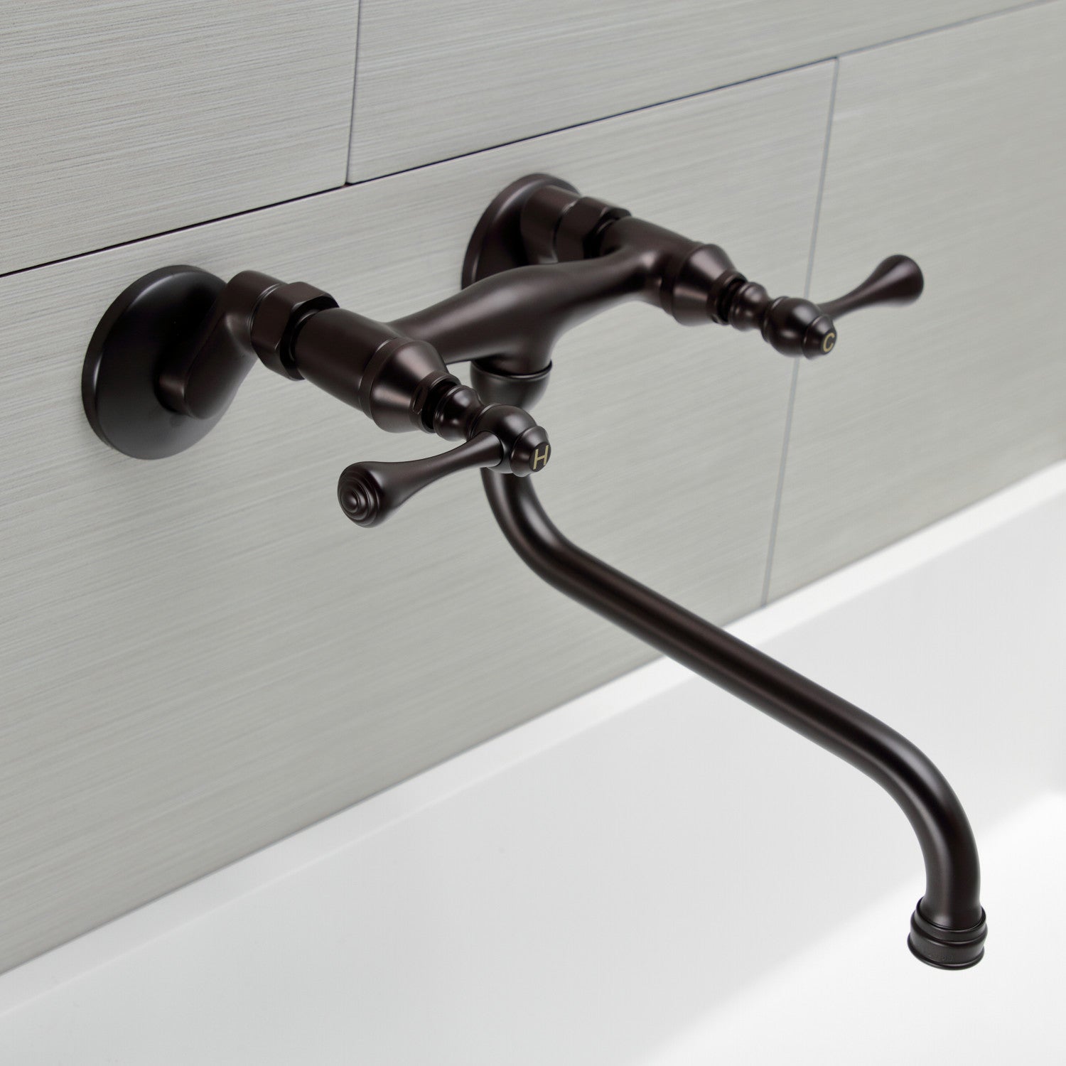 Kingston Tulare KS315ORB - Kingston Double-Handle 2-Hole Wall Mount Bathroom Faucet, Oil Rubbed Bronze — thumbnail 2